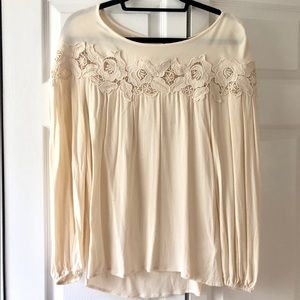 Francesca’s Ivory Floral Embroidered Blouse